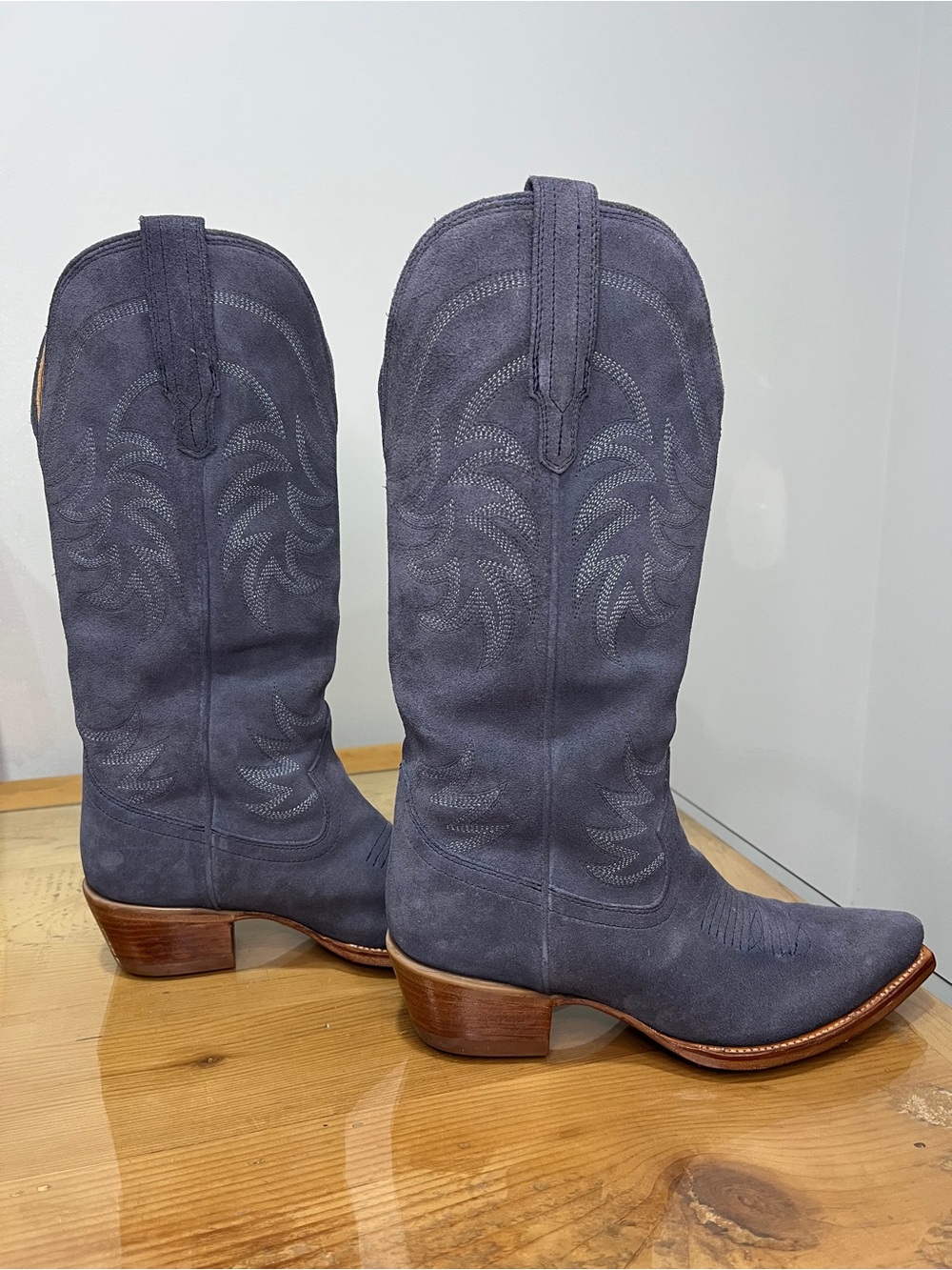 Tecovas Annie Indigo  Blue Suede Women's Heeled Cowboy Boots